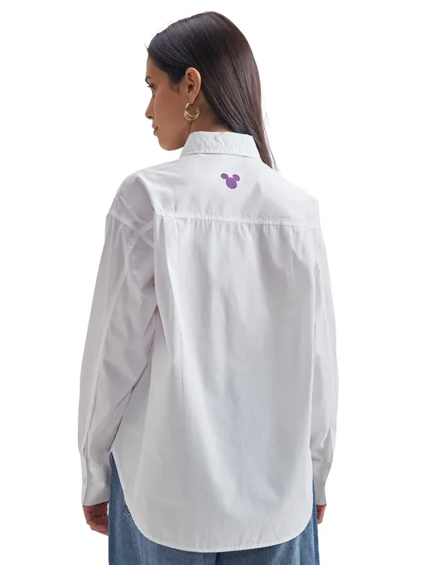 Disney By Tokyo Talkies Women White Mickey Mouse Printed Casual Shirt