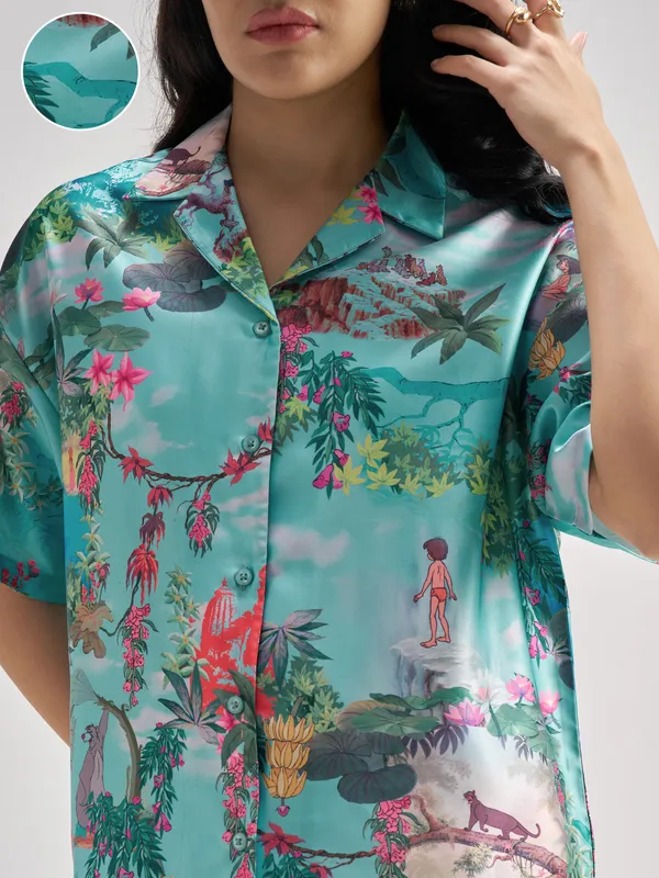 Disney By Tokyo Talkies Women Blue The Jungle Book Printed Casual Shirt