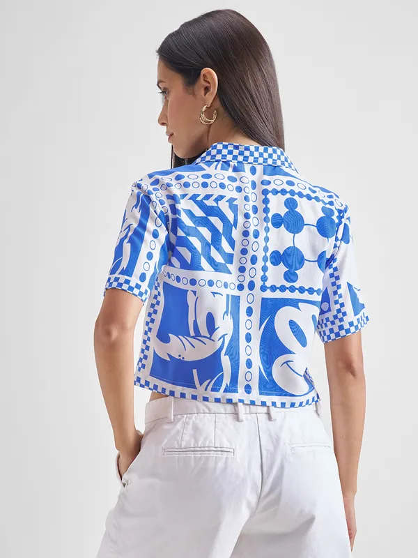 Disney By Tokyo Talkies Women White Mickey Mouse Printed Casual Shirt