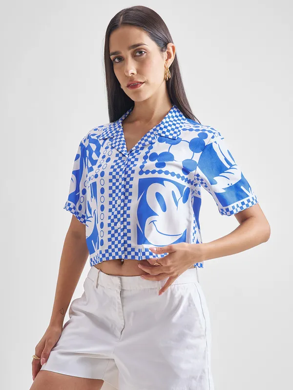 Disney By Tokyo Talkies Women White Mickey Mouse Printed Casual Shirt