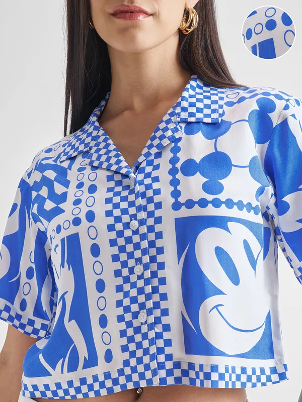 Disney By Tokyo Talkies Women White Mickey Mouse Printed Casual Shirt