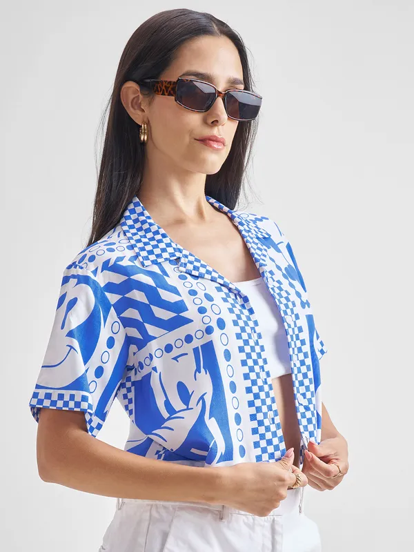 Disney By Tokyo Talkies Women White Mickey Mouse Printed Casual Shirt