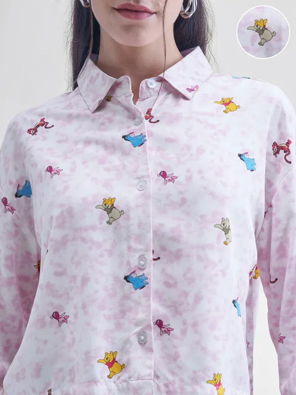 Disney By Tokyo Talkies Women White Winnie The Pooh Printed casual shirts