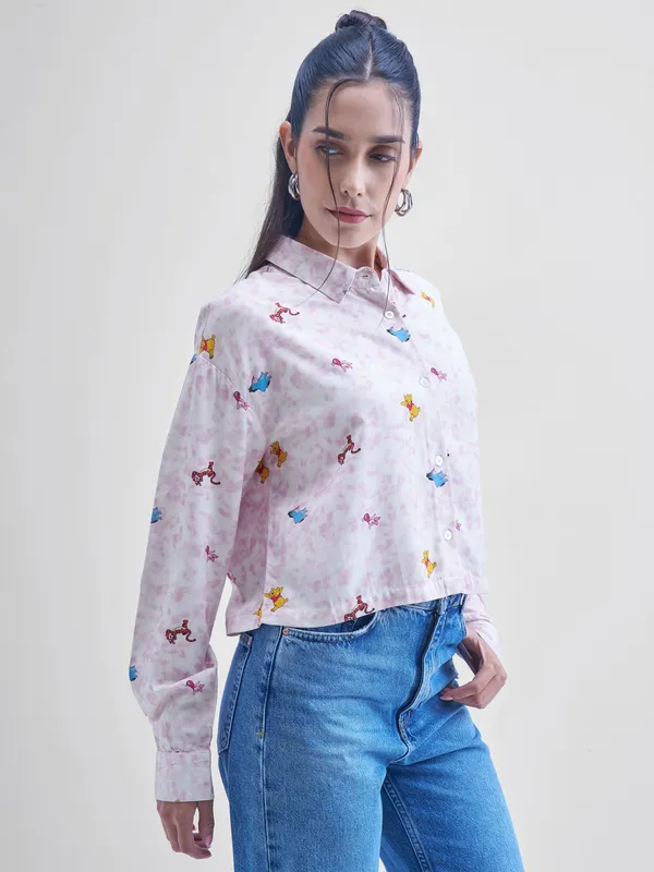 Disney By Tokyo Talkies Women White Winnie The Pooh Printed casual shirts