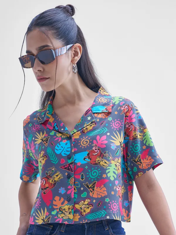 Disney By Tokyo Talkies Women Navy Blue Lion King Simba Printed casual shirts