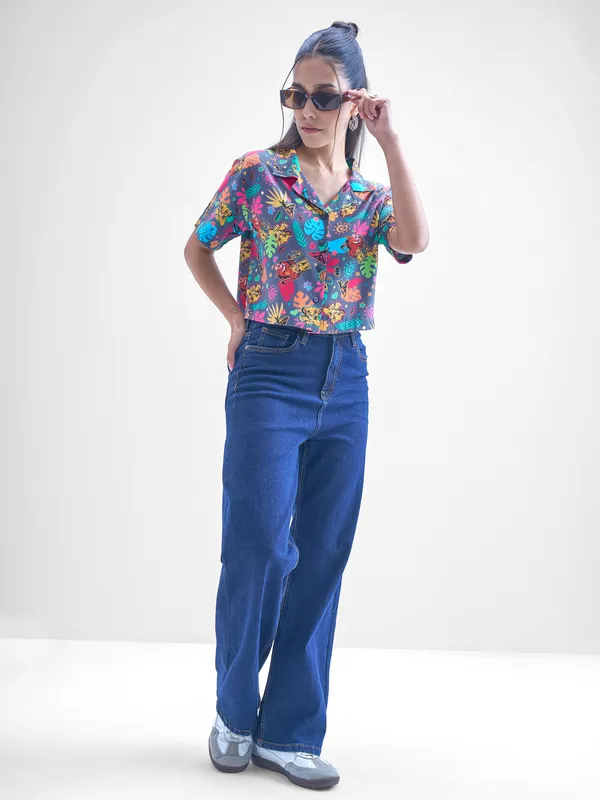 Disney By Tokyo Talkies Women Navy Blue Lion King Simba Printed casual shirts