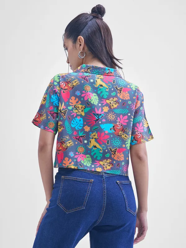 Disney By Tokyo Talkies Women Navy Blue Lion King Simba Printed casual shirts