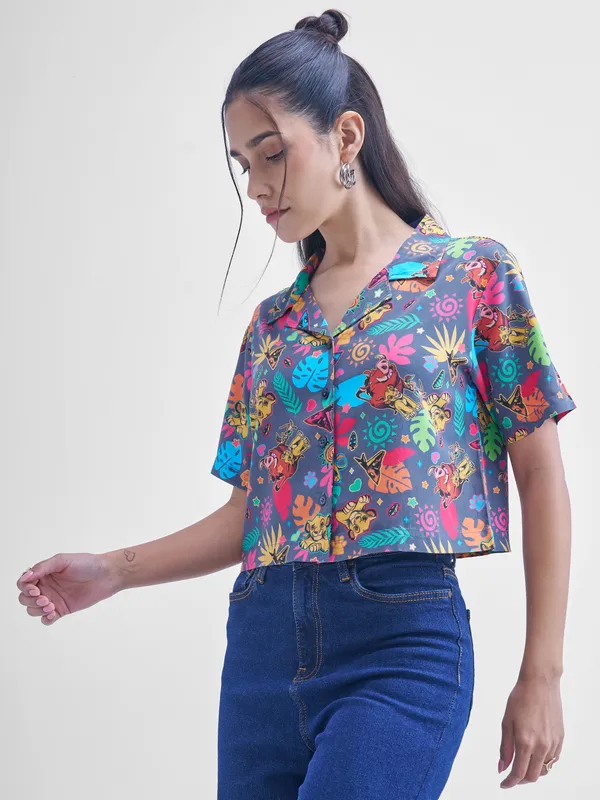 Disney By Tokyo Talkies Women Navy Blue Lion King Simba Printed casual shirts