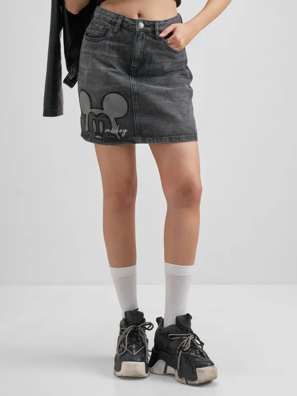 Disney By Tokyo Talkies Women Grey Mickey Mouse Mini Skirt