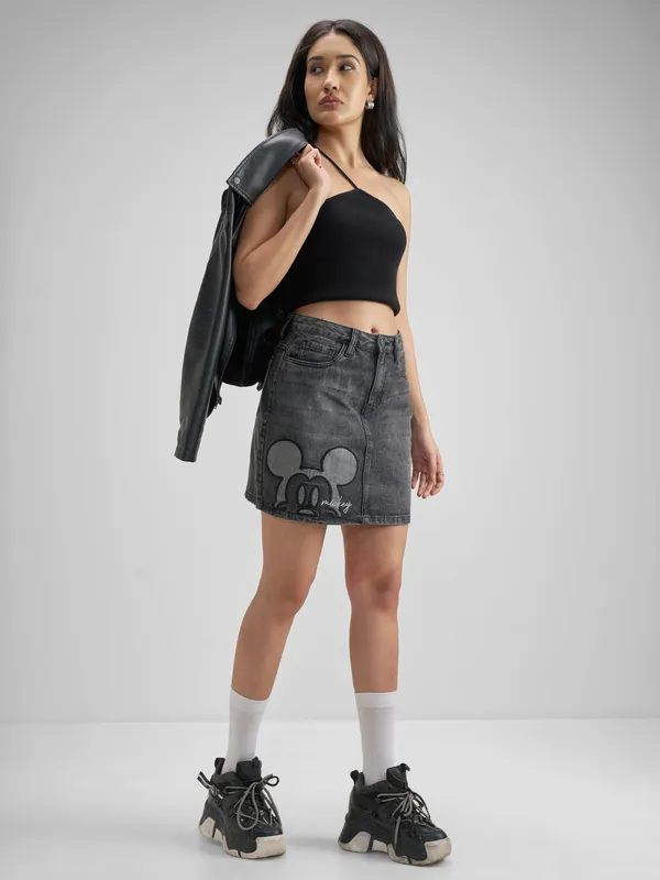 Disney By Tokyo Talkies Women Grey Mickey Mouse Mini Skirt