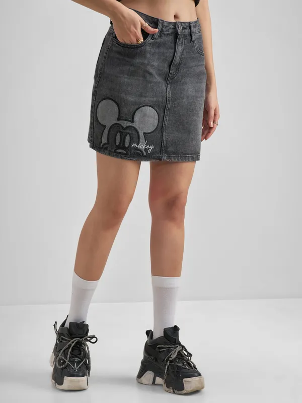 Disney By Tokyo Talkies Women Grey Mickey Mouse Mini Skirt