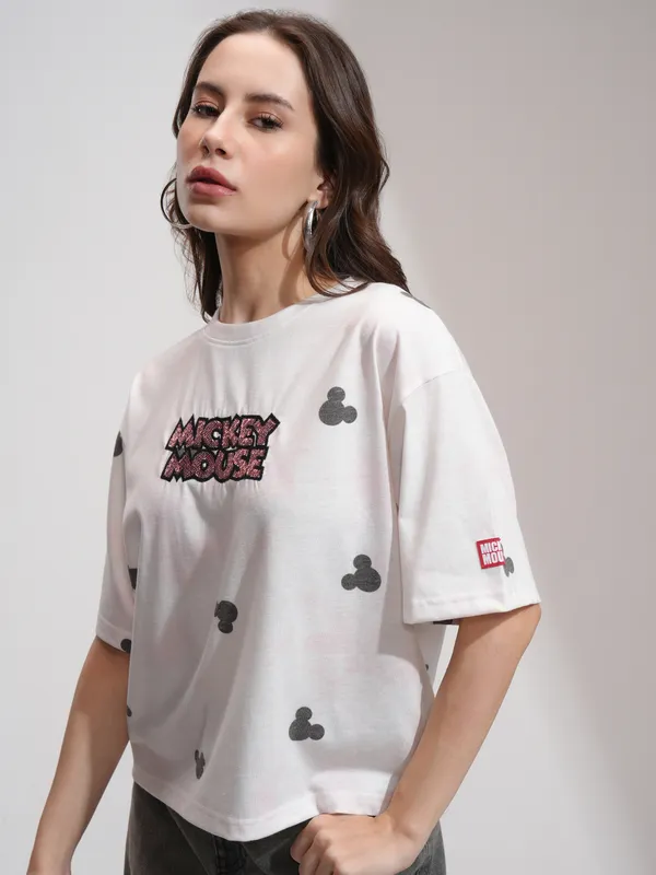 Disney By Tokyo Talkies Women Pink Mickey Mouse Printed Round Neck T-Shirt