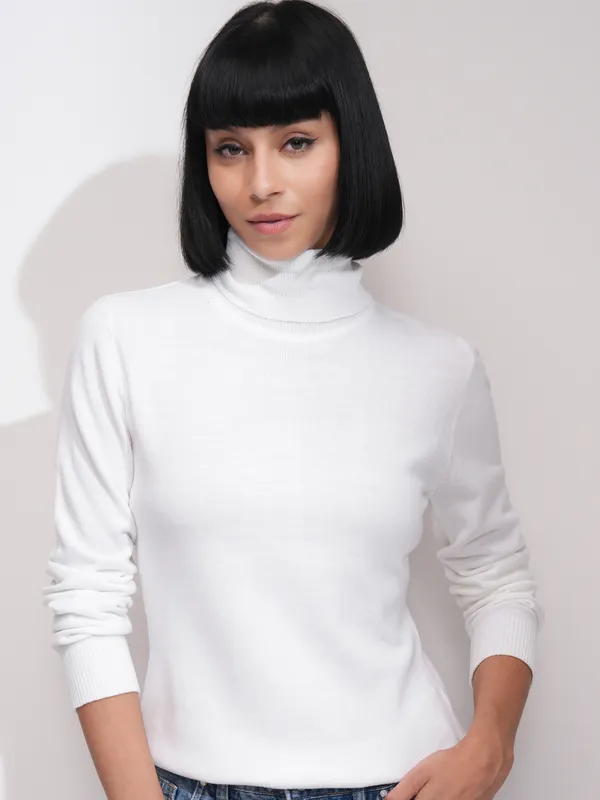  Tokyo Talkies Women Cream Turtle Neck Sweaters