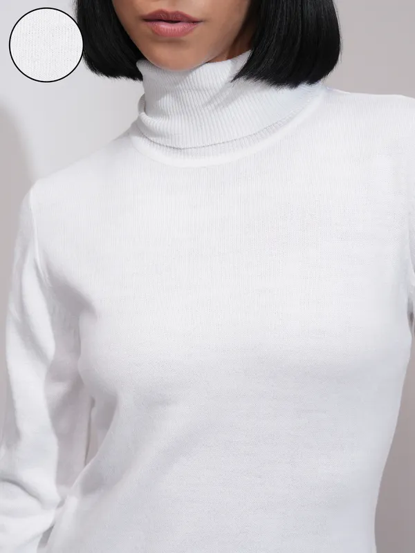  Tokyo Talkies Women Cream Turtle Neck Sweaters