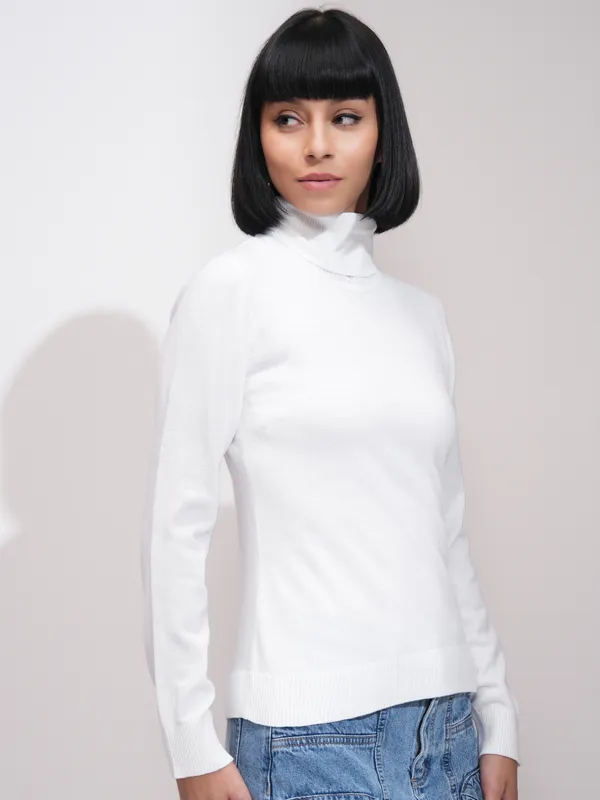  Tokyo Talkies Women Cream Turtle Neck Sweaters