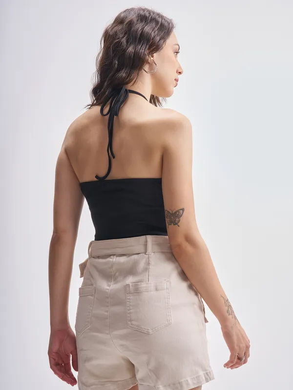 Tokyo Talkies Women Black Solid Regular Fit Bodysuit