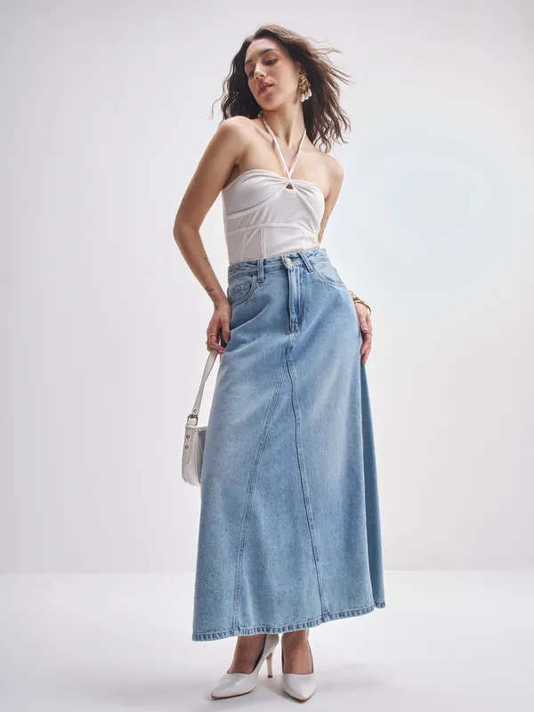 Tokyo Talkies Women Off White Solid Regular Fit Bodysuit