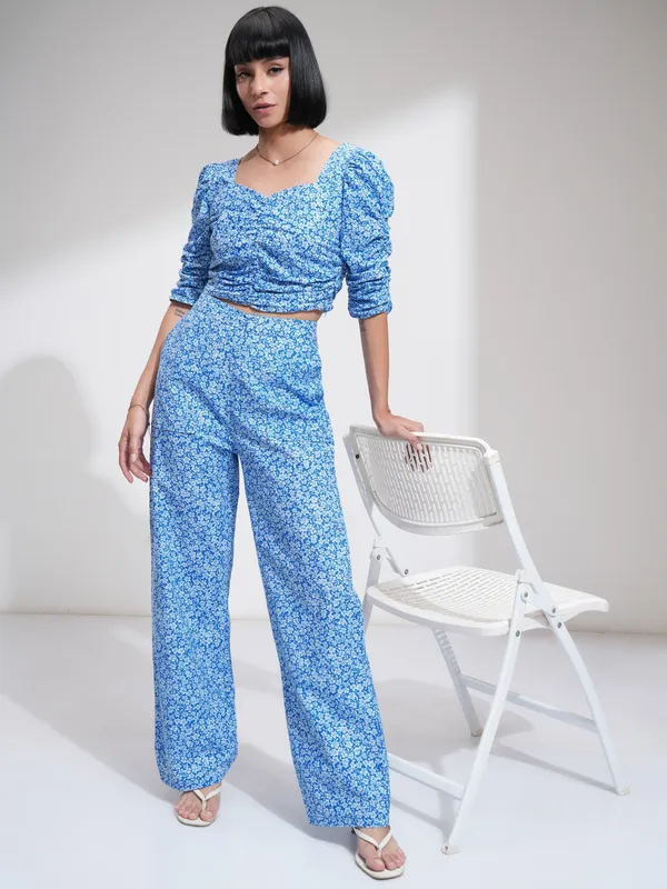 Tokyo Talkies Women Blue Top With Trousers Co-Ords