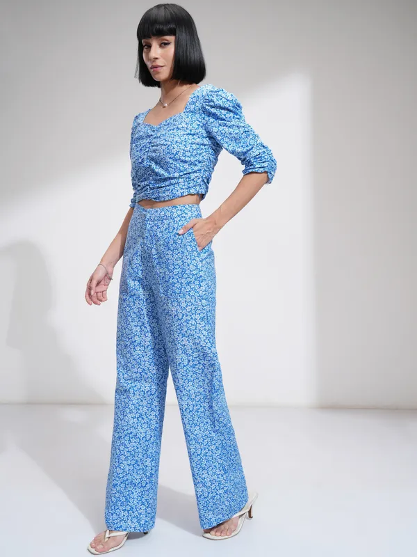 Tokyo Talkies Women Blue Top With Trousers Co-Ords