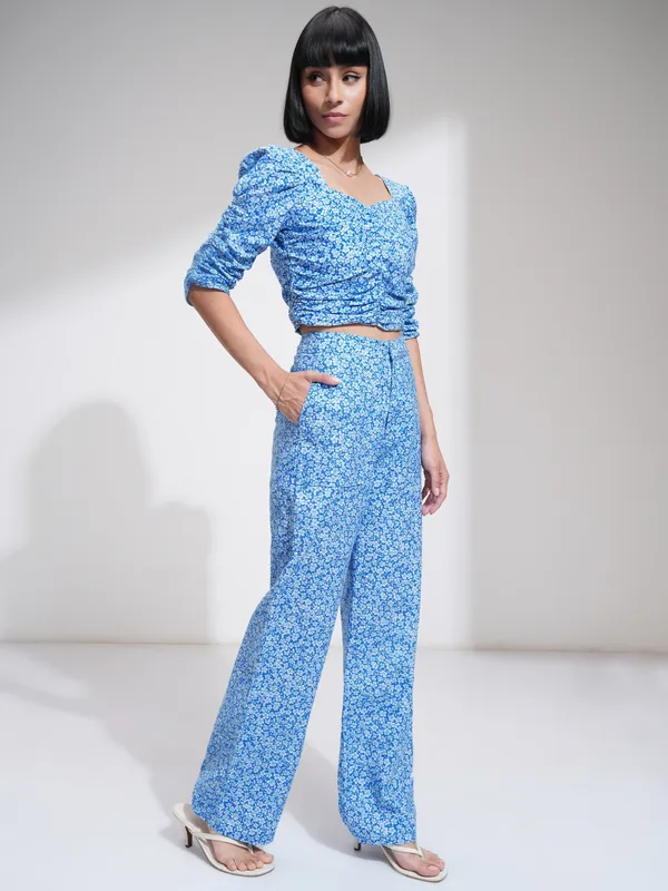 Tokyo Talkies Women Blue Top With Trousers Co-Ords