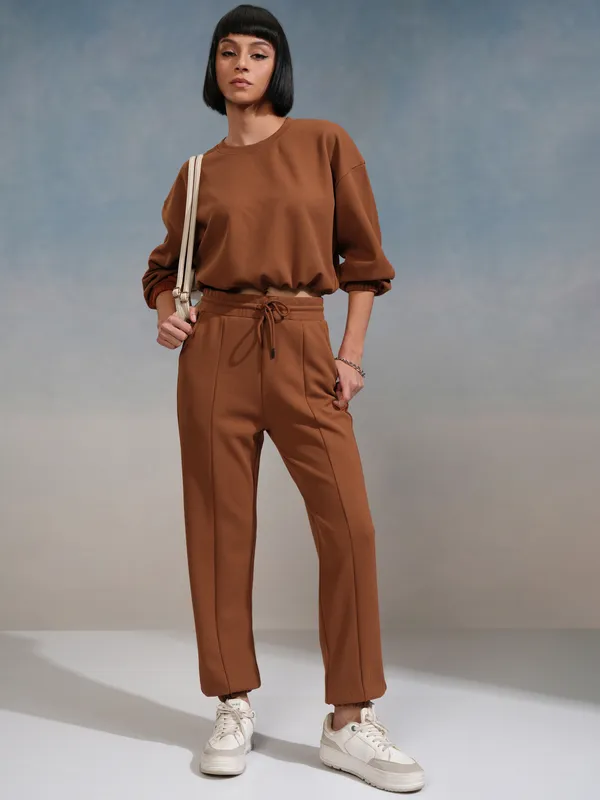 Tokyo Talkies Women Brown Top With Joggers