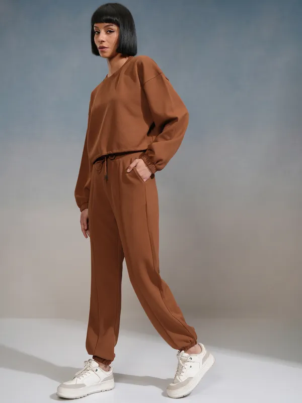 Tokyo Talkies Women Brown Top With Joggers