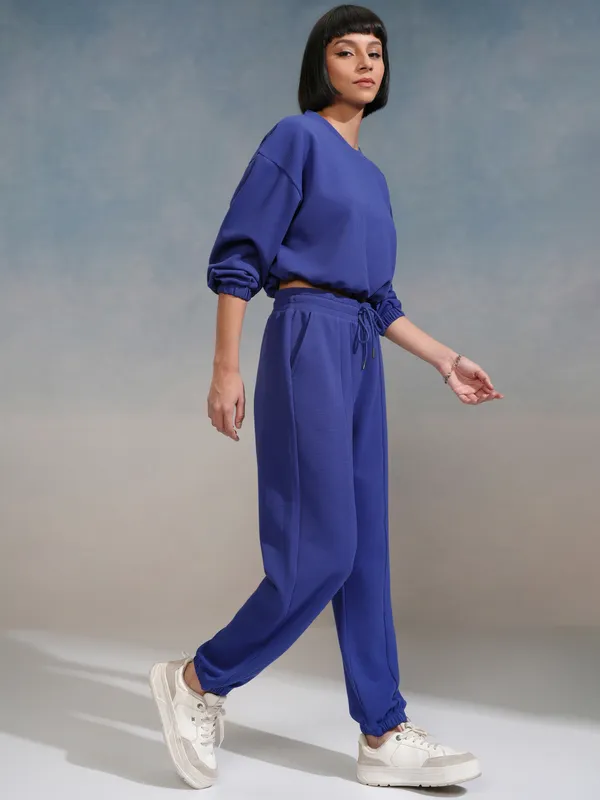 Tokyo Talkies Women Blue Top With Joggers