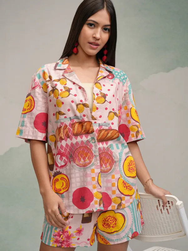 Tokyo Talkies Women Pink Shirt With Short