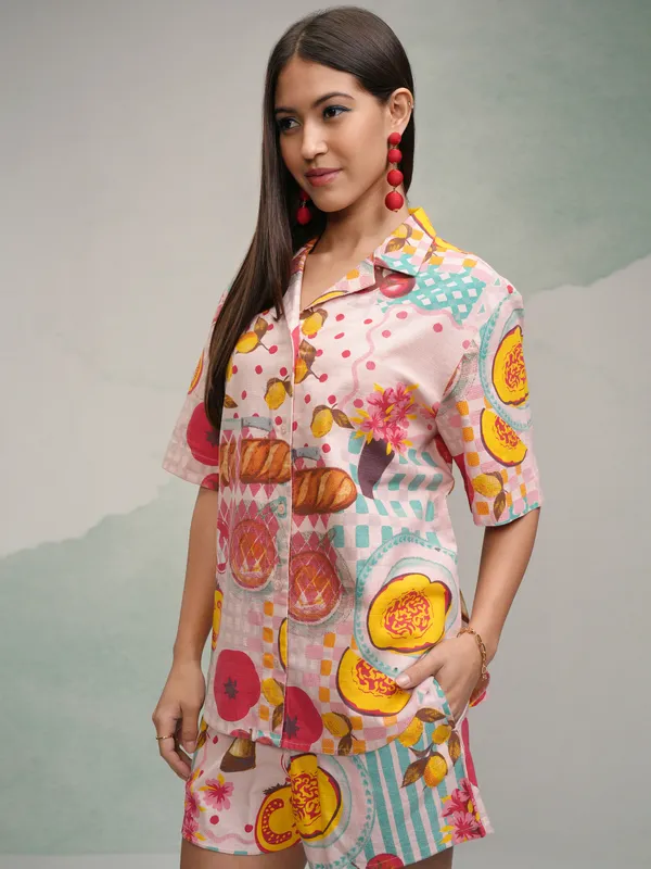 Tokyo Talkies Women Pink Shirt With Short