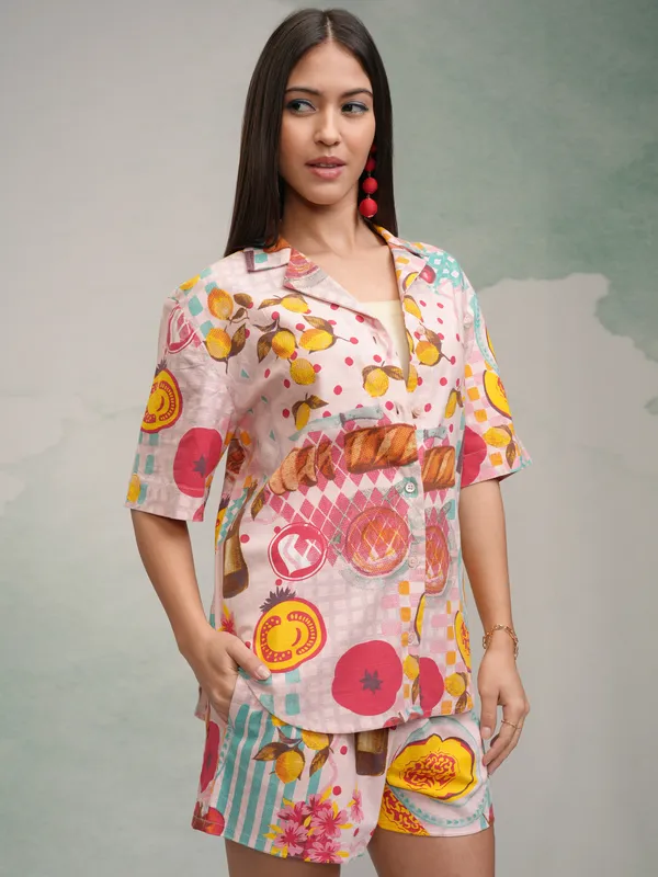 Tokyo Talkies Women Pink Shirt With Short