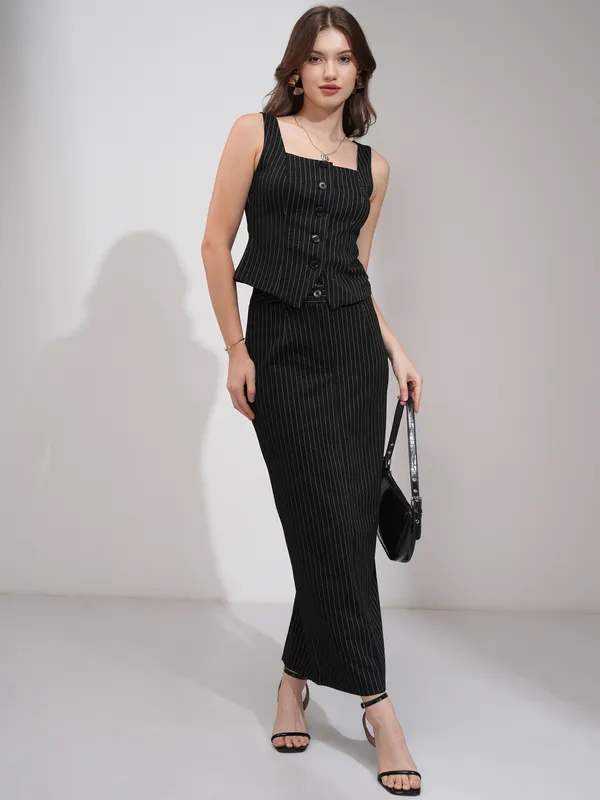 Tokyo Talkies Women Black Coat With Skirt Co-Ords