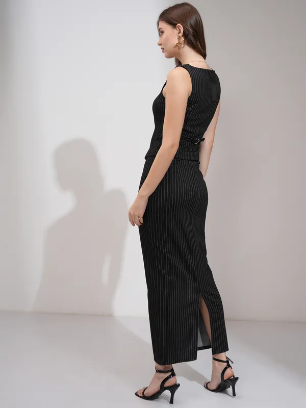 Tokyo Talkies Women Black Coat With Skirt Co-Ords