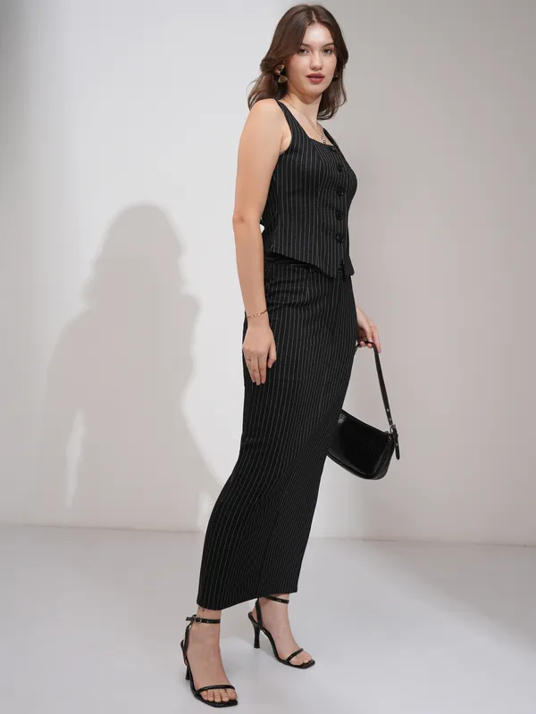 Tokyo Talkies Women Black Coat With Skirt Co-Ords