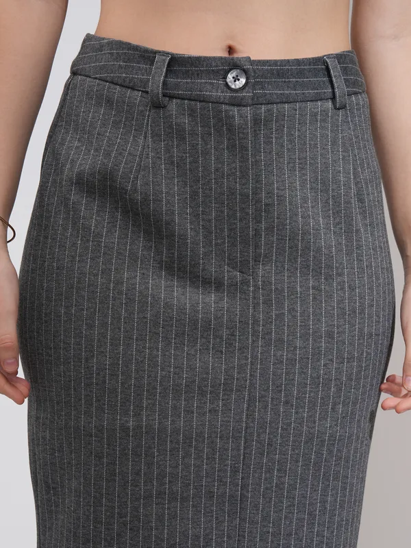 Tokyo Talkies Women Grey Coat With Skirt Co-Ords