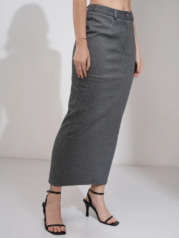 Tokyo Talkies Women Grey Coat With Skirt Co-Ords