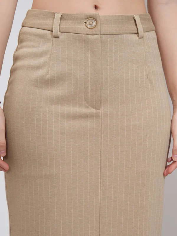 Tokyo Talkies Women Beige Coat With Skirt Co-Ords