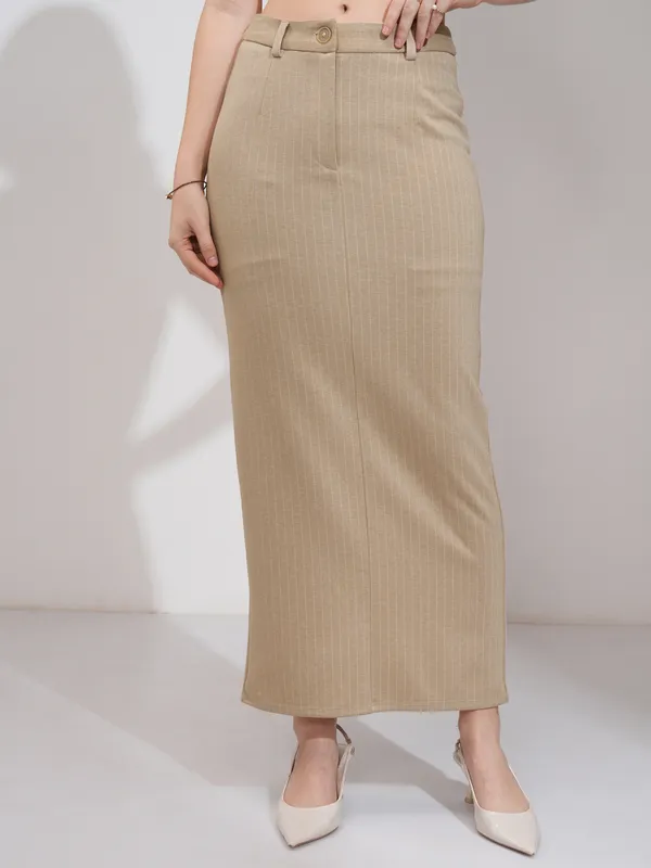 Tokyo Talkies Women Beige Coat With Skirt Co-Ords