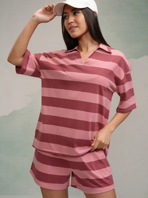 Tokyo Talkies Women Peach T-shirt With Short