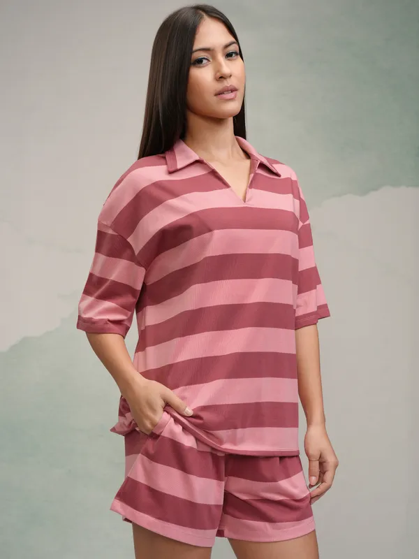 Tokyo Talkies Women Peach T-shirt With Short