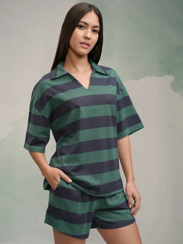 Tokyo Talkies Women Green T-shirt With Short