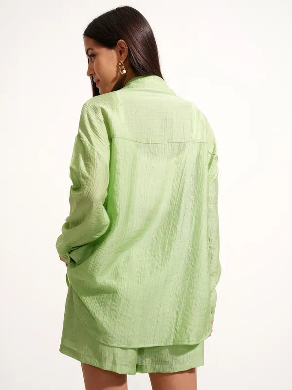 Tokyo Talkies Women Green Shirt With Short
