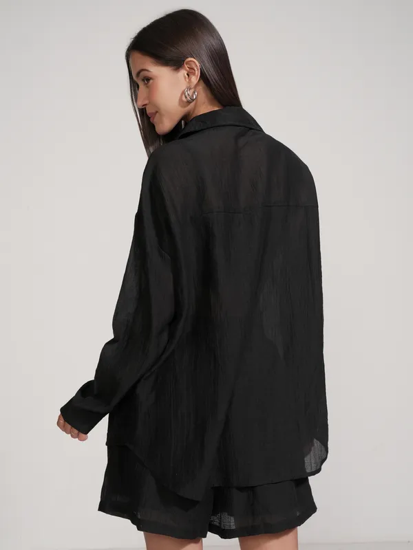 Tokyo Talkies Women Black Shirt With Short