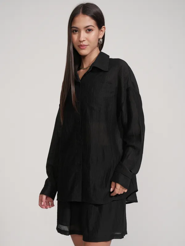 Tokyo Talkies Women Black Shirt With Short