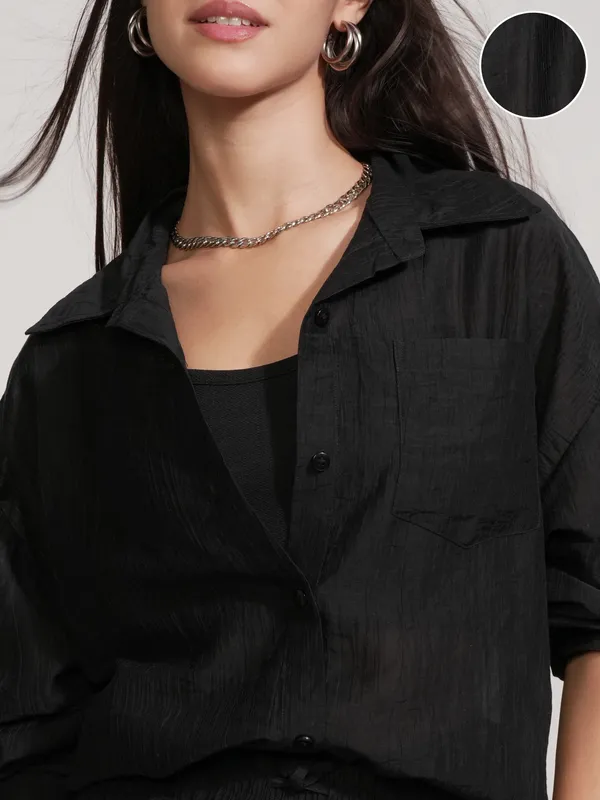 Tokyo Talkies Women Black Shirt With Short