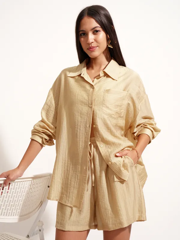 Tokyo Talkies Women Beige Shirt With Short