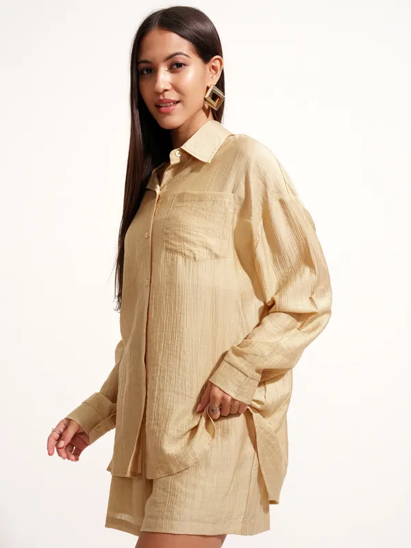 Tokyo Talkies Women Beige Shirt With Short