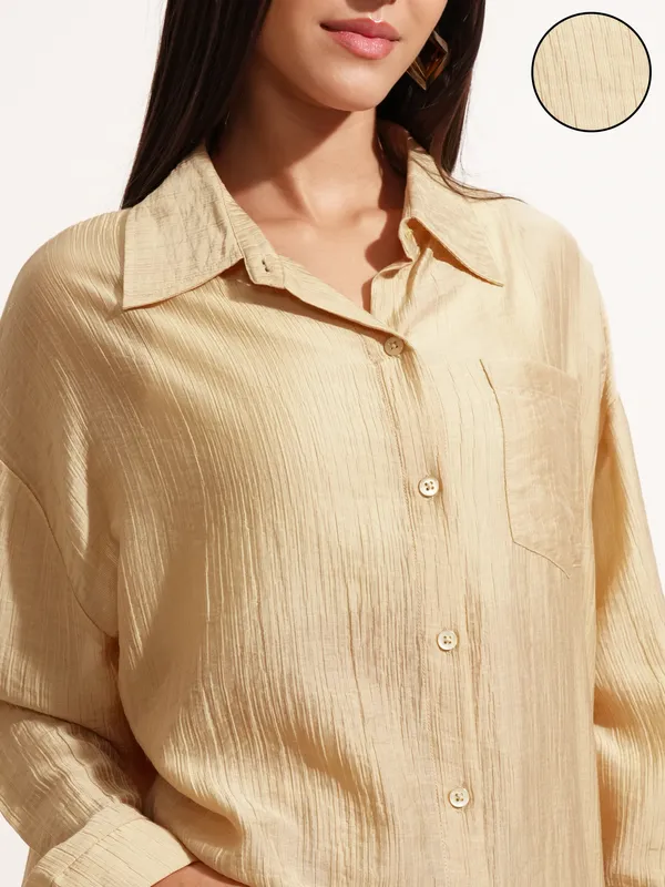 Tokyo Talkies Women Beige Shirt With Short