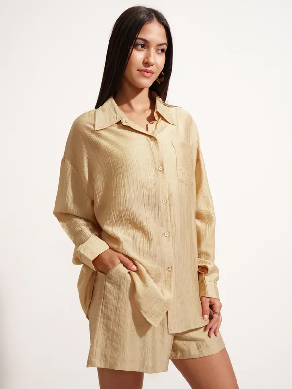 Tokyo Talkies Women Beige Shirt With Short