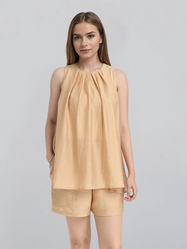 ESPYR By Tokyo Talkies Women Beige Top With Shorts Co-Ords
