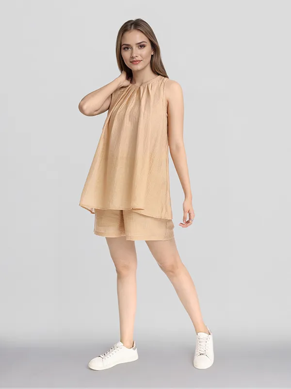 ESPYR By Tokyo Talkies Women Beige Top With Shorts Co-Ords